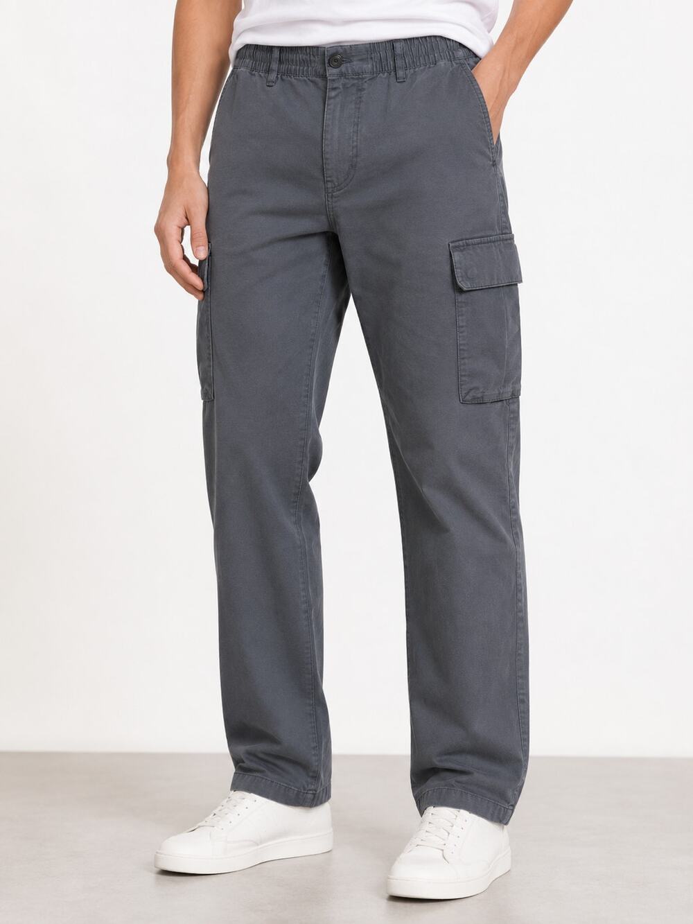 LR4304 Gap Cargo Pants Gray Elastic Waist Straight Leg Mens Large 34x31